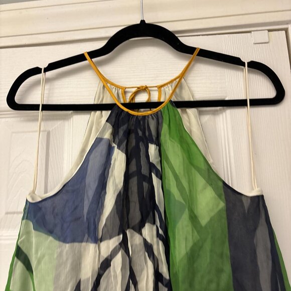 Catherine Malandrino Green & Blue Print Trapeze Silk Dress Size: 6. Cocktail - Picture 8 of 12